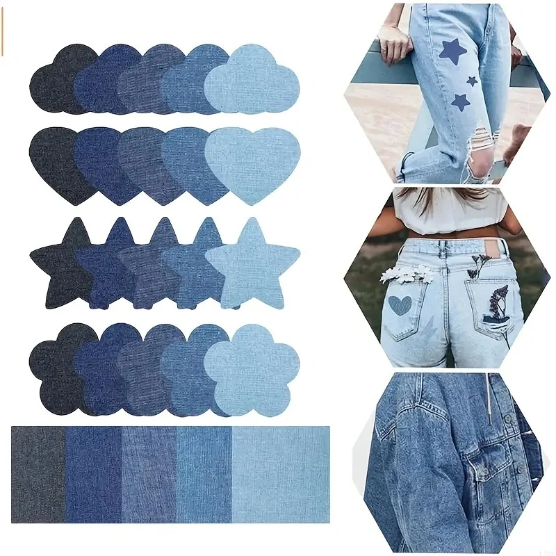 25 uds DIY mini pudín cuadrado de flores, diseñado para planchar parches de tela vaquera, kit de reparación de ropa jeans en 5 colores, con adh