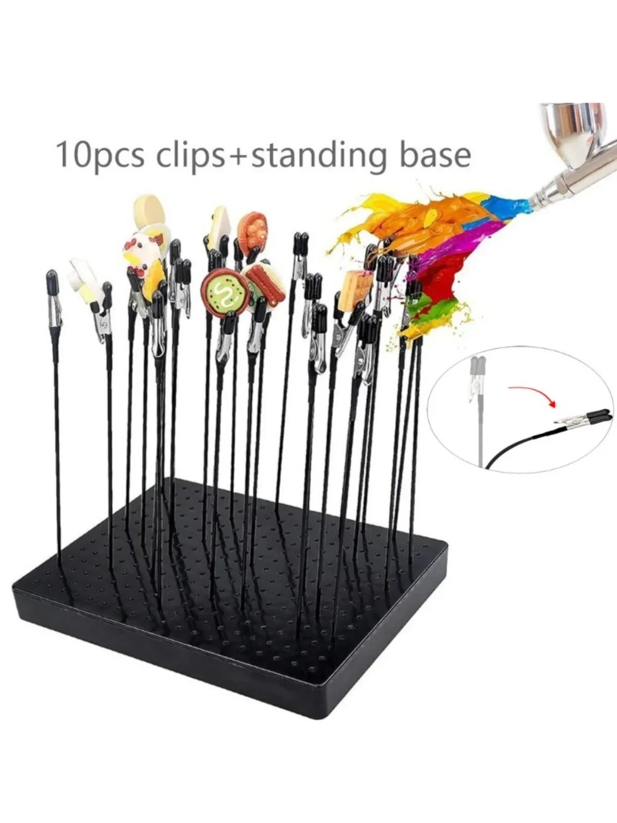 Model Spray Painting Stand Base with 10pcs Metal Flexible Clips Gundam Model Alligator Clip Stick for Gunpla Model Making Kit