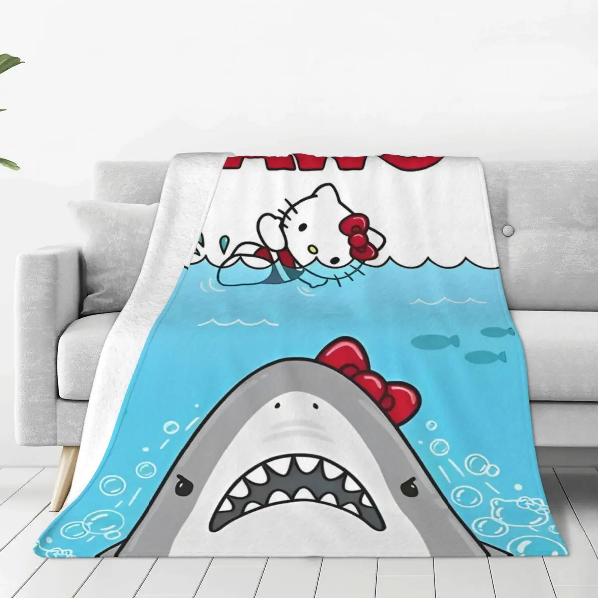 Soft Blanket Travel Office Hello Kitty Shark Throw Blanket Flannel Bedspread For OutdoorNovelty Sofa Bed Cover