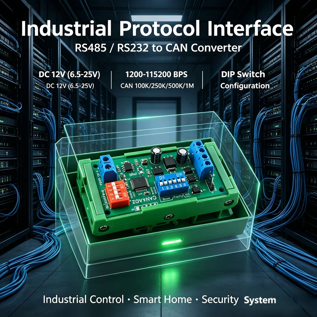RS485 TTL232 to CAN Bidirectional Converter DC6.5-25V DIP Switch Setting ISO 11898-2 Industrial Transparent Transmission Module