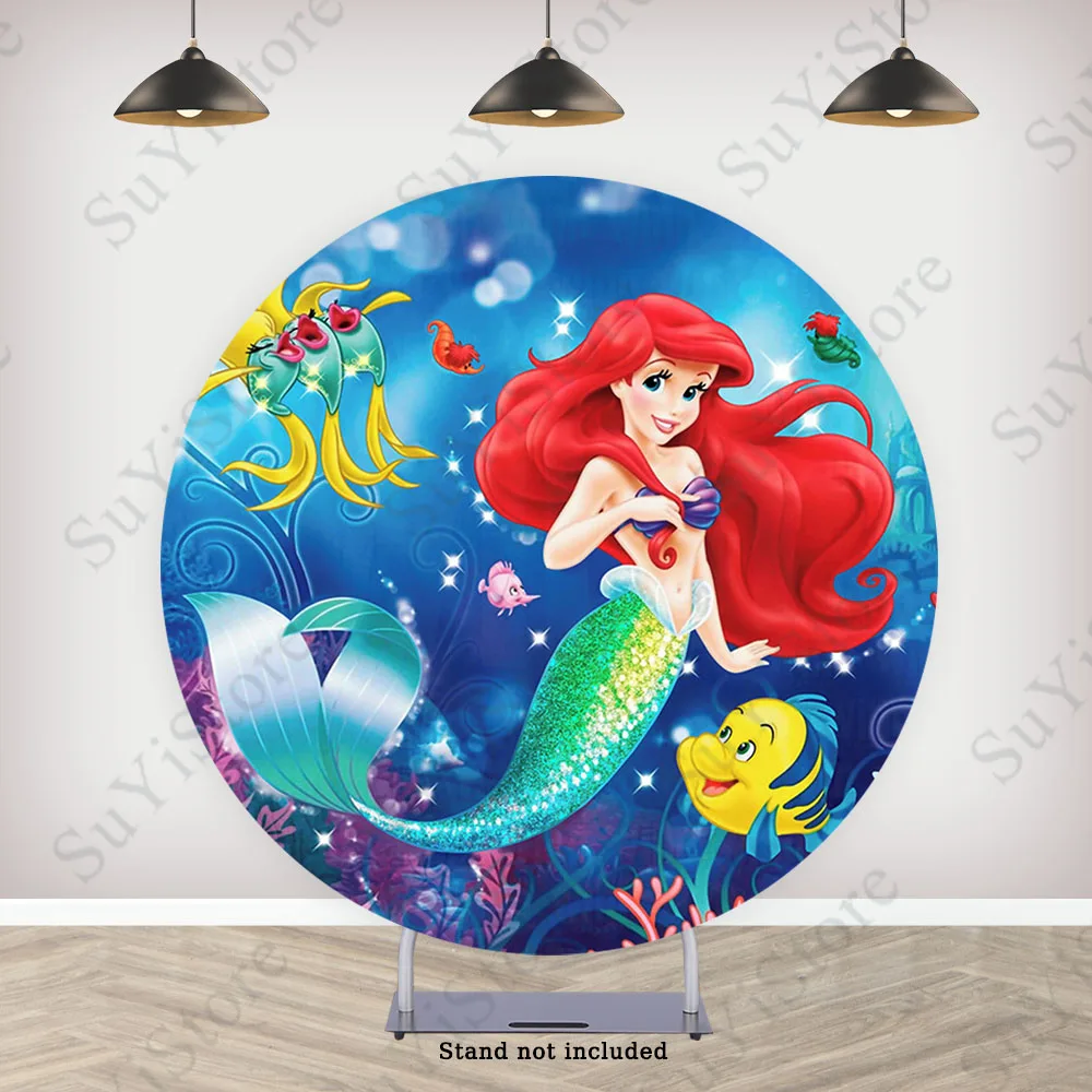 Little Baby Mermaid Round Backdrop Disney Princess Ariel Girls Birthday Party Circle Custom Photography Background Photo Studio