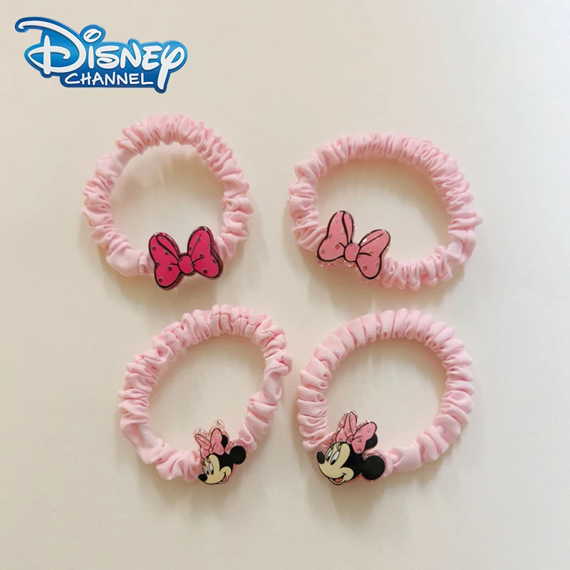 

Disney Minnie Mouse Hair Rope Kawaii Cartoon Anime Figures Pink Rubber Band Elastic Headwear Girl Hair Accessories Children Gift