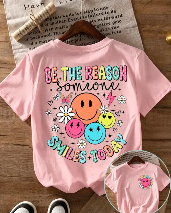 2026 Fashion New Arrival Slogan And Smiley Face Graphic Print Womens Crew Neck Short Sleeve T Shirt Summer Casual Daily Top Basic Top T Shirt