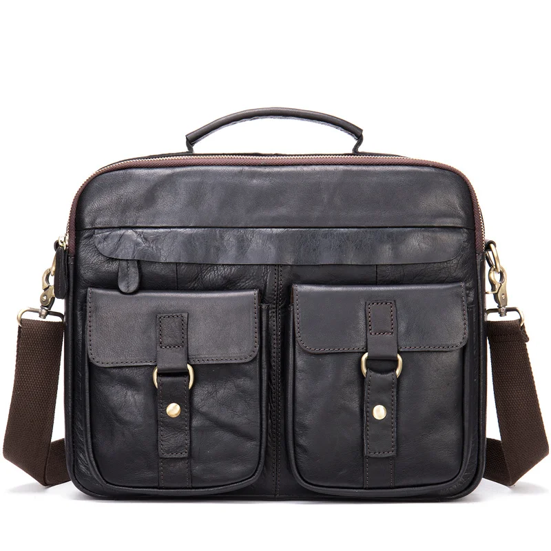 

Nesitu Vintage Highend A4 Black Brown Genuine Leather Office Women Men Briefcase Executive Portfolio Messenger Bag M8001