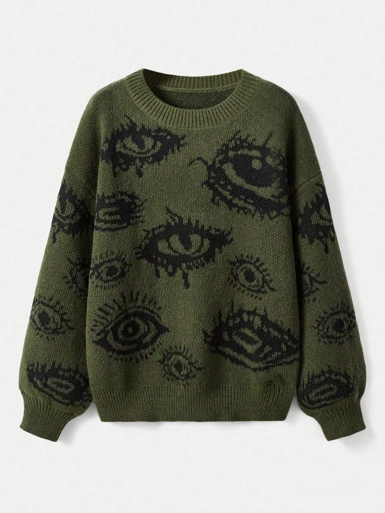 

Grunge Punk Eye Print Drop Shoulder Long Sleeve Sweater for Women, Oversized Knit Pullover