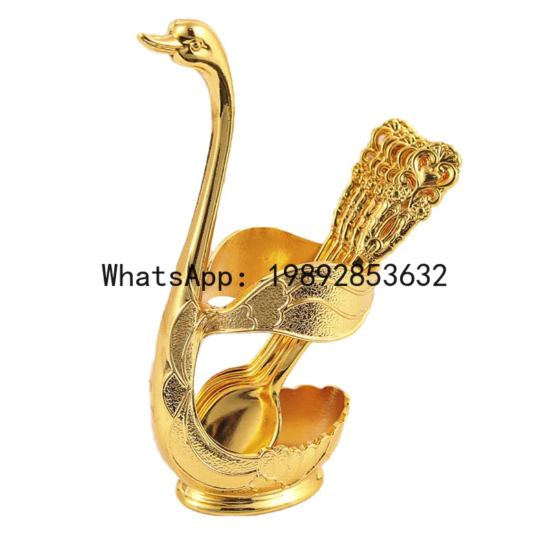 

PYJ swan fruit fork storage kitchen fashion creative metal craft tableware gold and silver spoon set