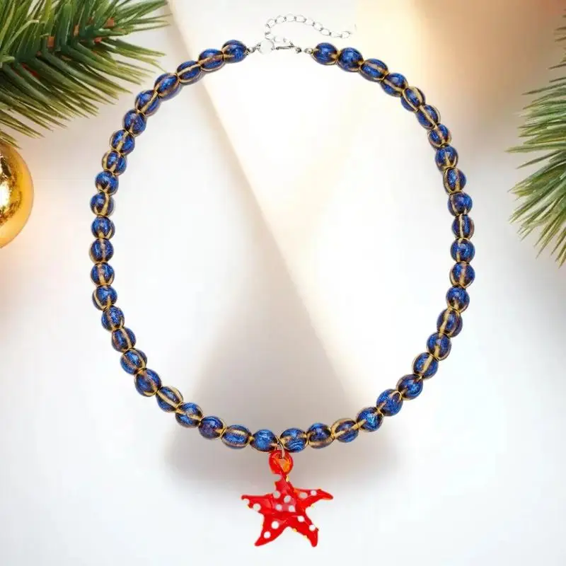 البوهيمي الملونة الصقيل الأسماك قلادة للنساء مخطط مطرز قلادة شاطئ البحر عطلة حزب الملحقات