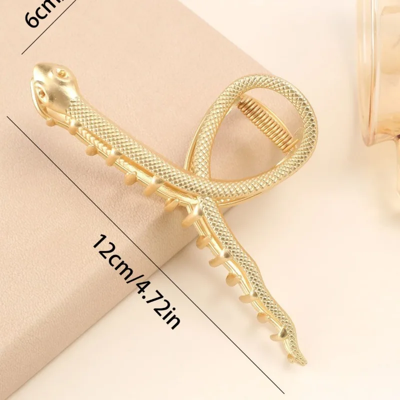 New Golden Cross Snake Shaped Hair Claw Clip for Women Commuting Simple Fashion Temperamental Geometric Alloy Shark Clip