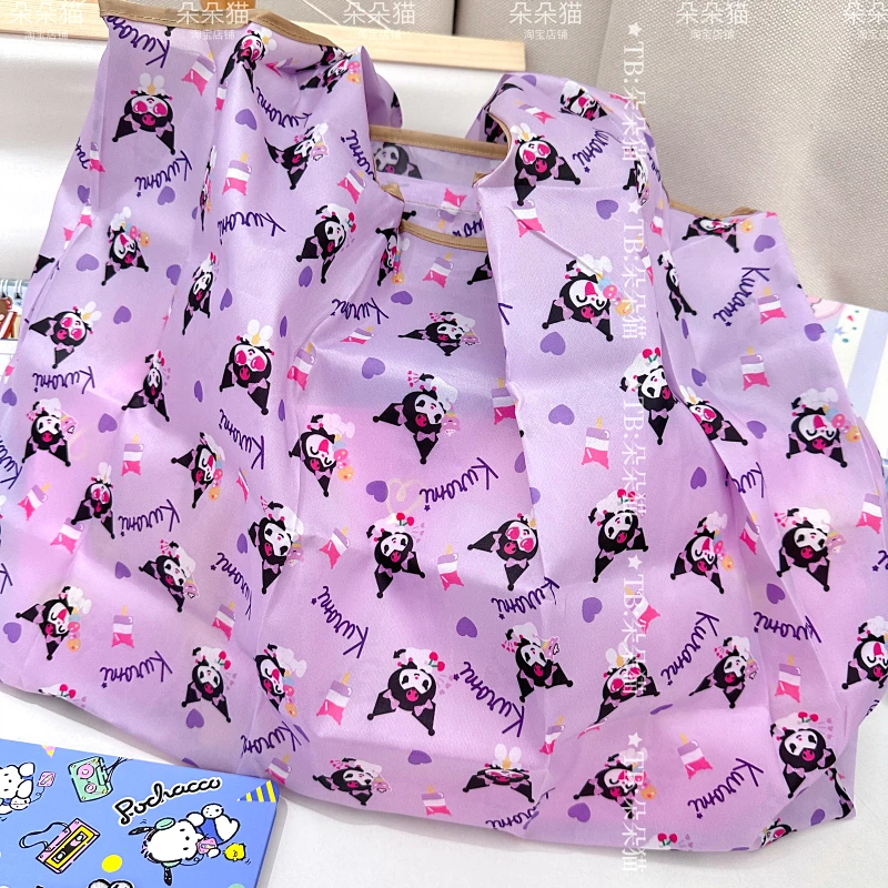 Sanrio Supermarket Shopping Bag Kuromi Hello Kitty My Melody Cinnamoroll Foldable Eco Shopping Bag Kawaii Portable High Capacity