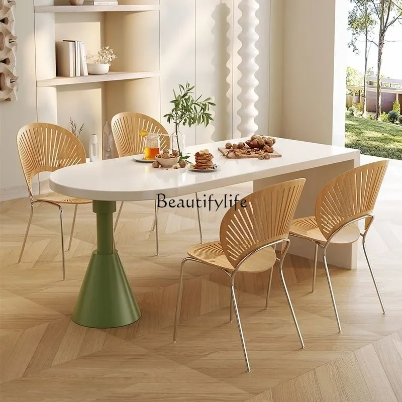Mesa de comedor y silla estilo crema, luz de lujo, Original, madera maciza, hogar, isla de cocina blanca, oficina creativa
