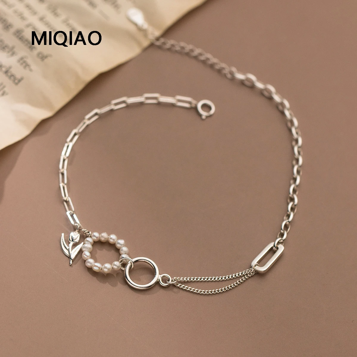 

MIQIAO Women's Anklet S925 Sterling Silver Pearl Tulip Flower Circle Anklet Bracelet On The Leg Holiday Gifts Summer Barefoot