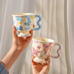 Creative Cartoon Butterfly Mug Ceramic High Beauty Girl Breakfast Cup with Hand Gift Couple Coffee Cup Heat-resistant