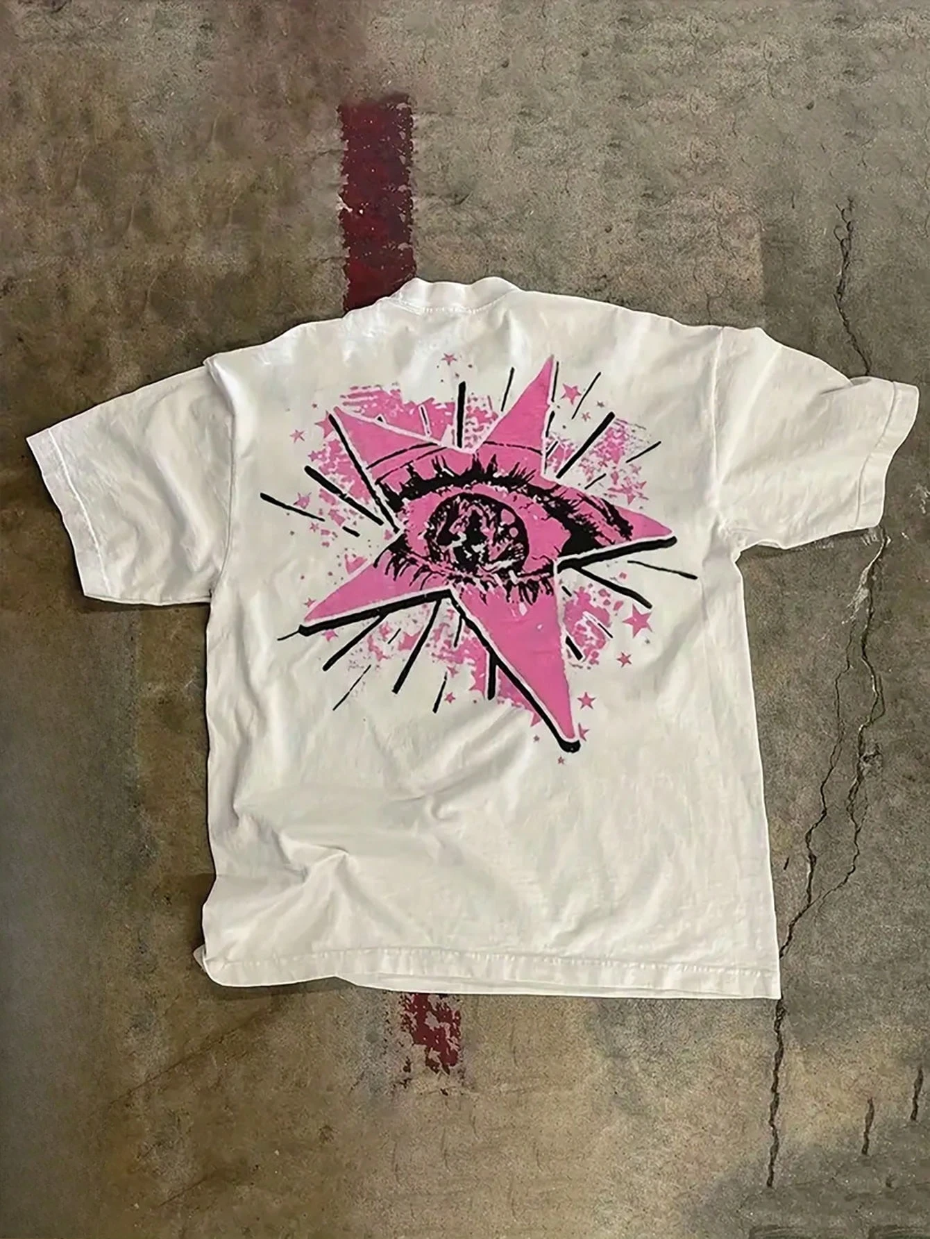 تي شيرت رجالي برقبة دائرية وأكمام قصيرة كاجوال من القطن الخالص مطبوع بنمط Y2K مرسومة يدويًا للجنسين برسومات قطنية