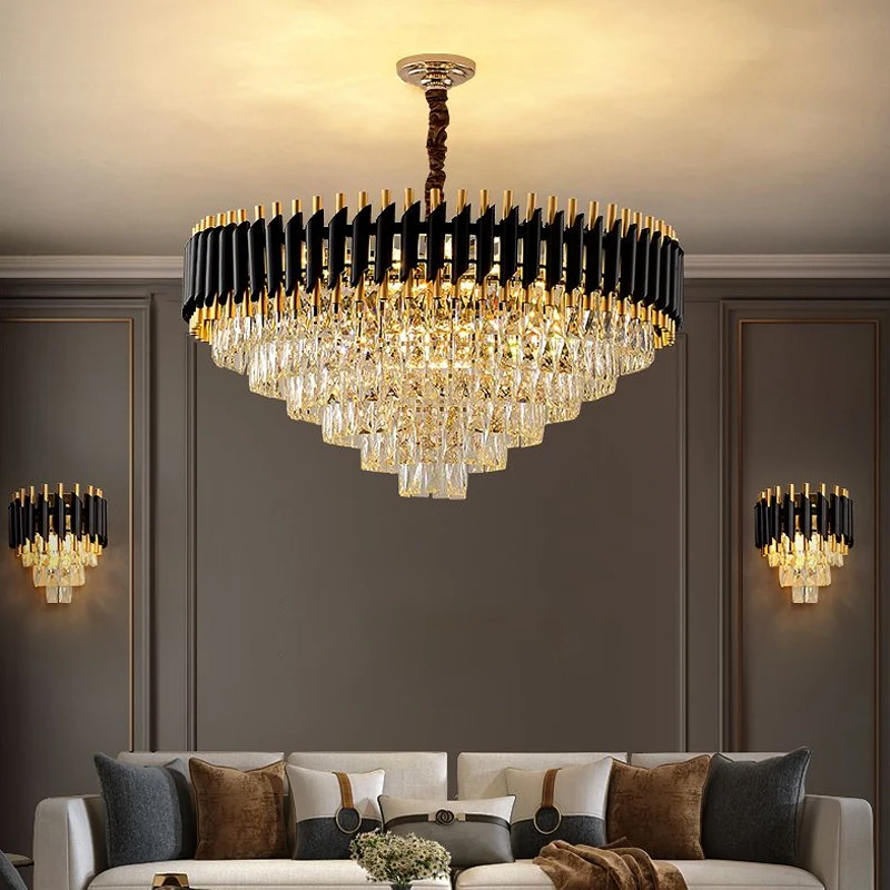 

Luxury round Crystal chandelier led gold black lamp Living Room LED Bedroom Dining Room Villa Duplex nordic large Suspended lamp