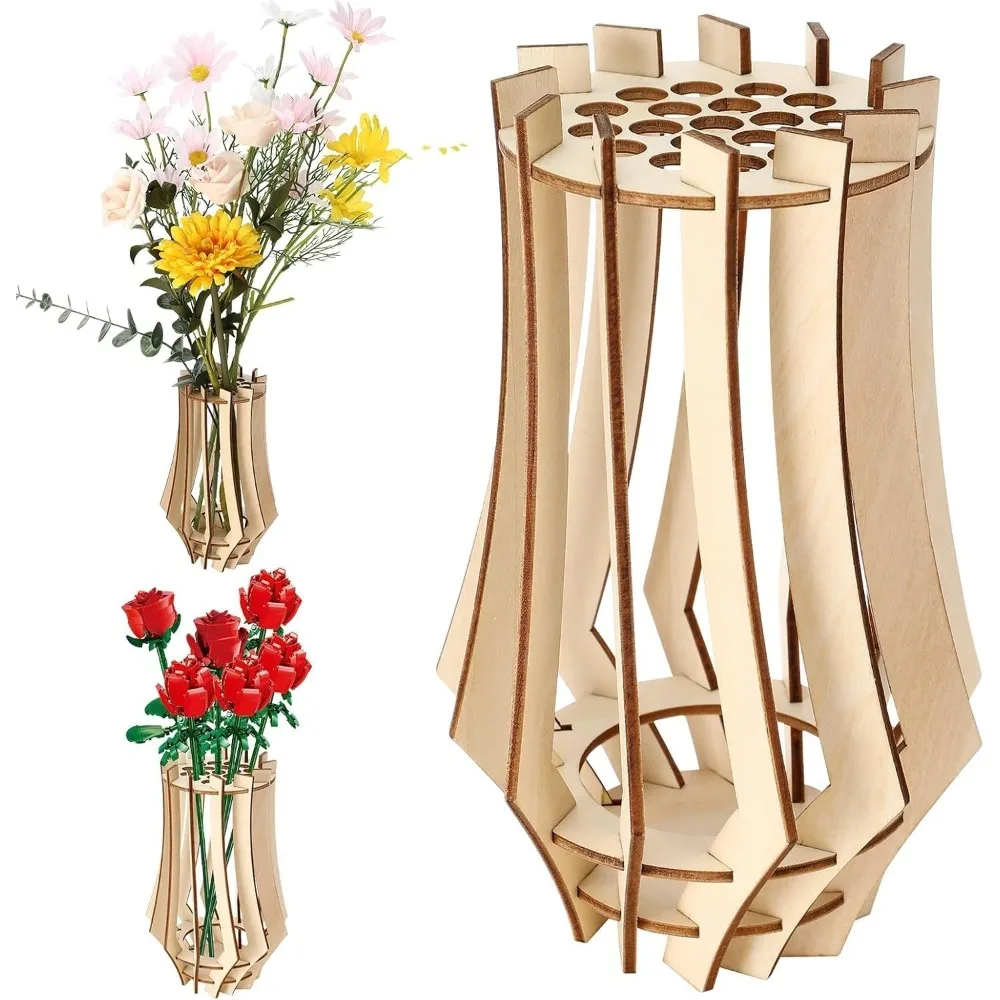 

Wooden puzzle vase for LEGO bouquet building sets