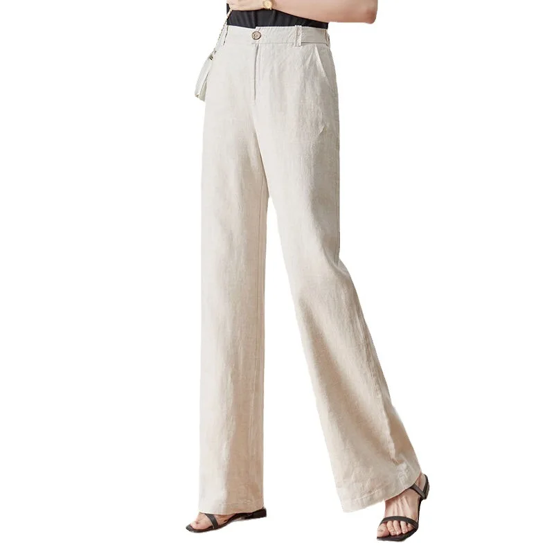 Women's Pants Summer Casual Wide Leg Loose Thin Cotton Linen Clothes Women Drape High Waist Straight Long Trousers Cargo Pants