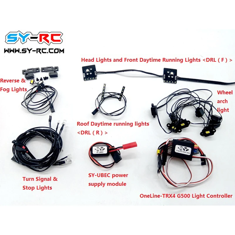 SY-RC OneLine-TRX4 G500 LED Light Kit for 1/10 Traxxas TRX-4 TRX6 Benz G500 G63 4×4² Body