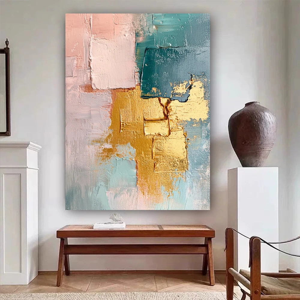 

Hand-painted Modern Oil Painting On Canvas Abstract Blue And Golden Texture Seascape Wall Art For Living Room Home Decor Artwork