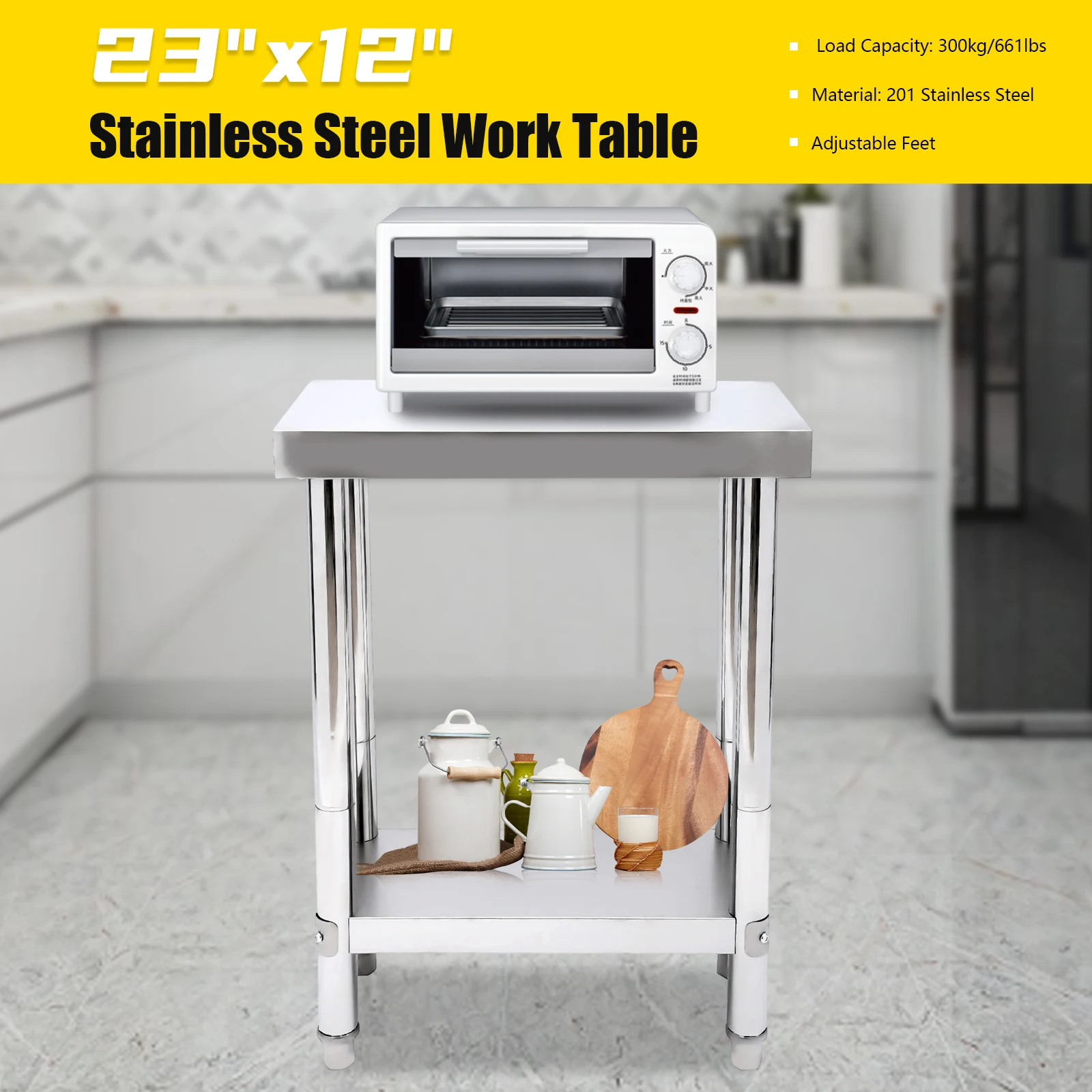 Mesa de aço inoxidável para preparação e trabalho, mesa de trabalho comercial resistente para preparação de alimentos com undershelf para restaurante