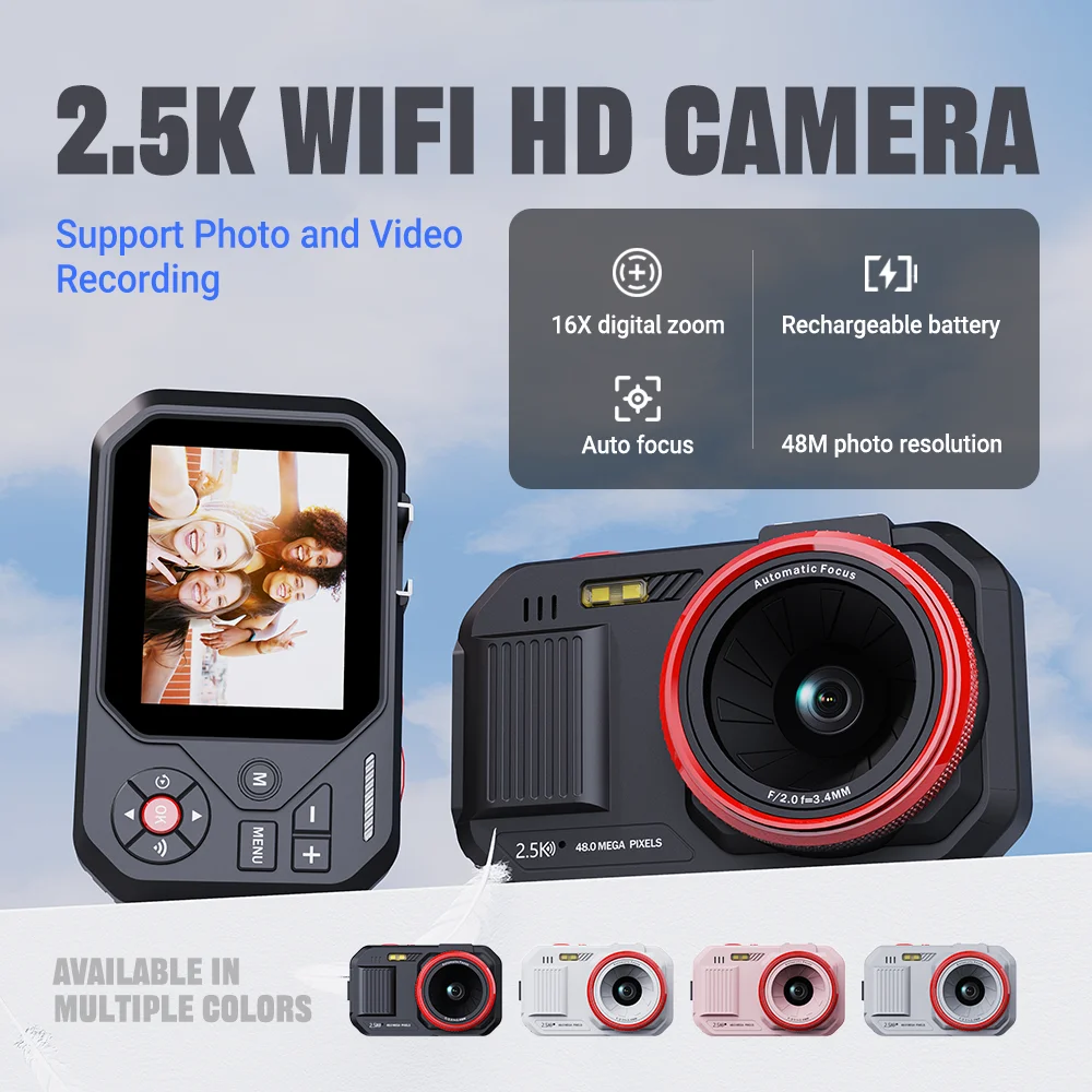 XJ08/09 2.5K Digital Camera 48MP HD with 16X Digital Zoom and 2.8 Inch Screen - Compact Vlogging Camera for Household Photograph