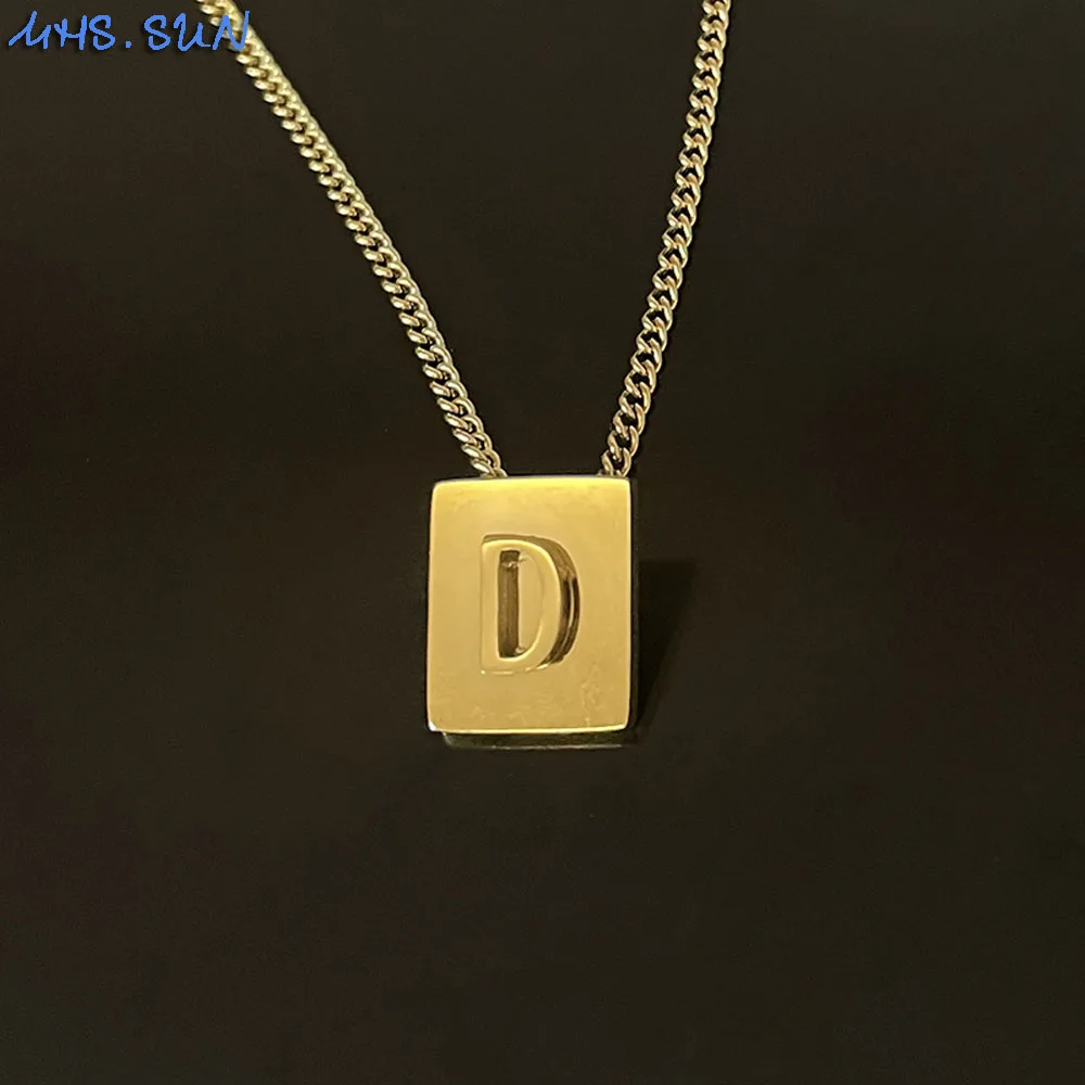 MHS.SUN 1PC Fashion 26 Initial Letter Pendant Necklaces Women Gold Color Stainless Steel Chain Necklace Girls Choker Gift