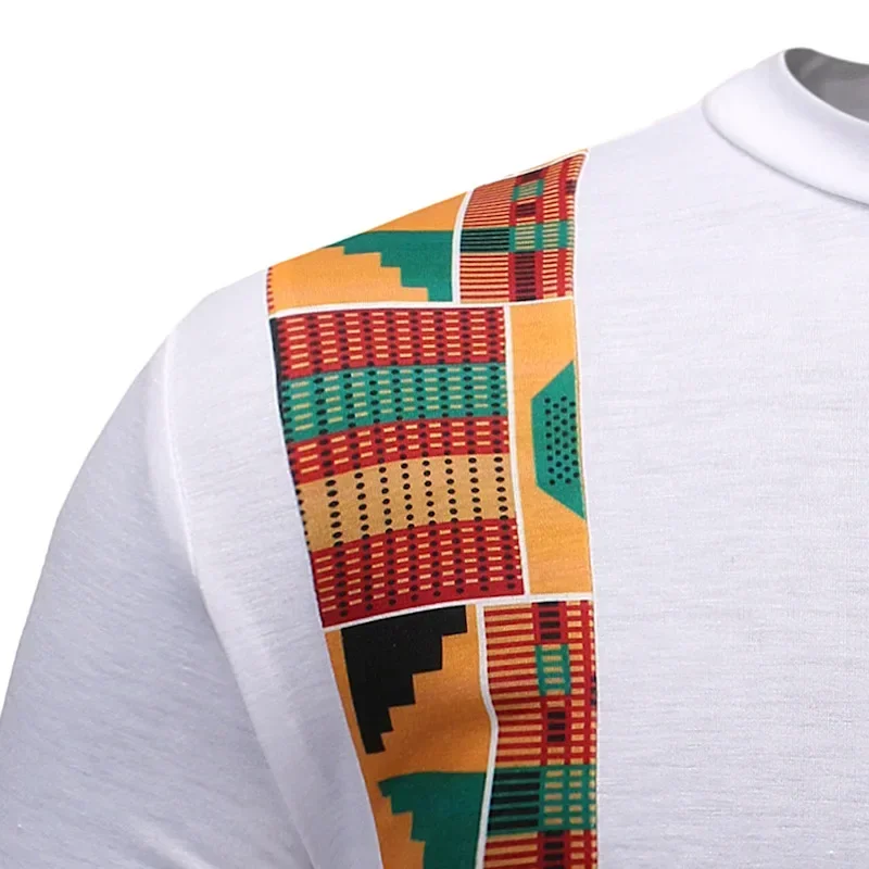 T-shirt Kente africana di moda per uomo Ghana Top Ankara con pannelli Geo stampato T-shirt a maniche corte Color block O-Collo estivo