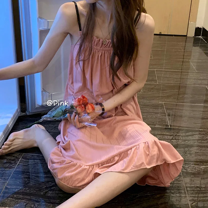 

Модная ночная рубашка на подтяжках, женское пижамное платье, сексуальная домашняя одежда, одежда для сна в стиле принцессы, женское повседневное однотонное цельное платье