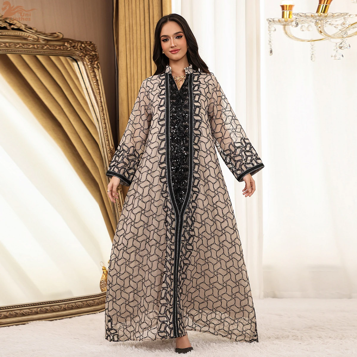 

Zahraa Muslim Sequins Embroidery Abaya For Woman With V-Neck Elegant Casual Moroccan Saudi Loose Kaftan Dubai Robe 2026