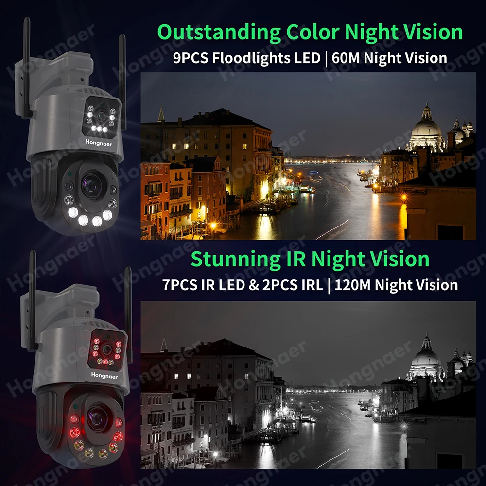 Hongnaer 36X Zoom Óptico 4G LTE Sem Fio Smart Home PTZ Câmera de Vigilância CCTV 4K ICSee 4G Cartão Sim Câmera de Segurança de Lente Dupla