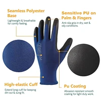 3/12Pairs Ultra-Thin PU Coated Work Gloves, Excellent Grip Gloves, Nylon Shell Black Polyurethane Coated Safety Work Gloves 3