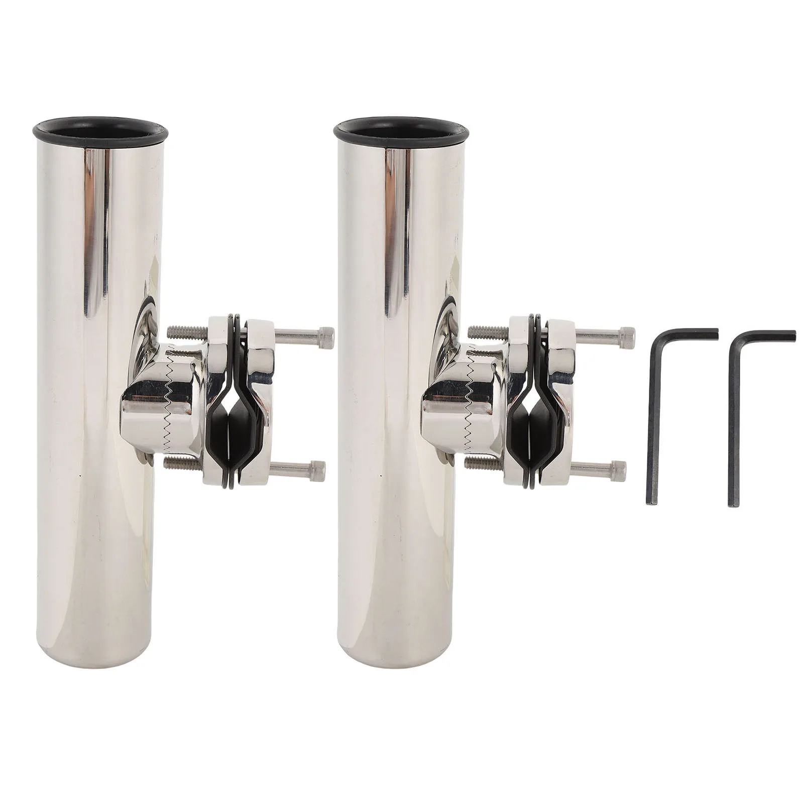 2PCS Tournament Style Boat Fishing Rod Holders Stainless Steel Clamp On Rail Mount Fishing Pole Holders Mounted to Vertical