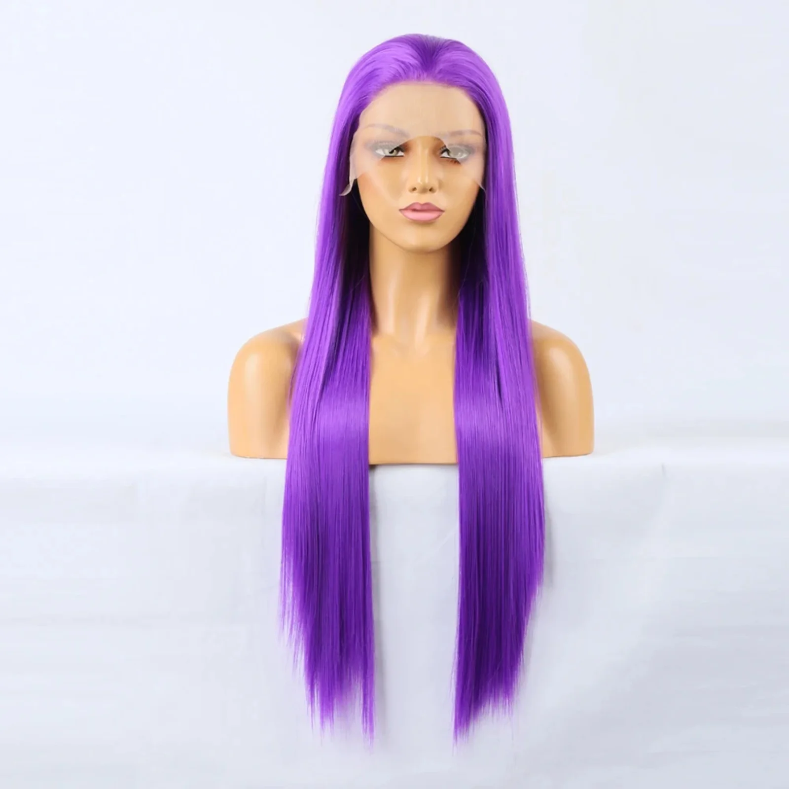 Purple Wig Straight Synthetic Lace Front Wig Long Hair Wig Glueless Wigs Ready to Wear Dark Purple Lace Frontal Wigs for Women