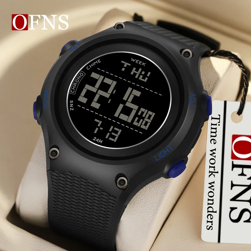 OFNS 2141 New 2024 Fashion Outdoor Sports Multi functional Waterproof Digital Movement LED Electronic Stop Watch Men's Watch