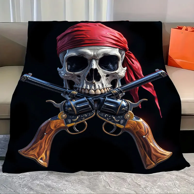 

Flannel Blanket-Soft Lightweight All-season Pirate Skull and Crossed Guns Soft Baby Blanket for Boys Adventure Design