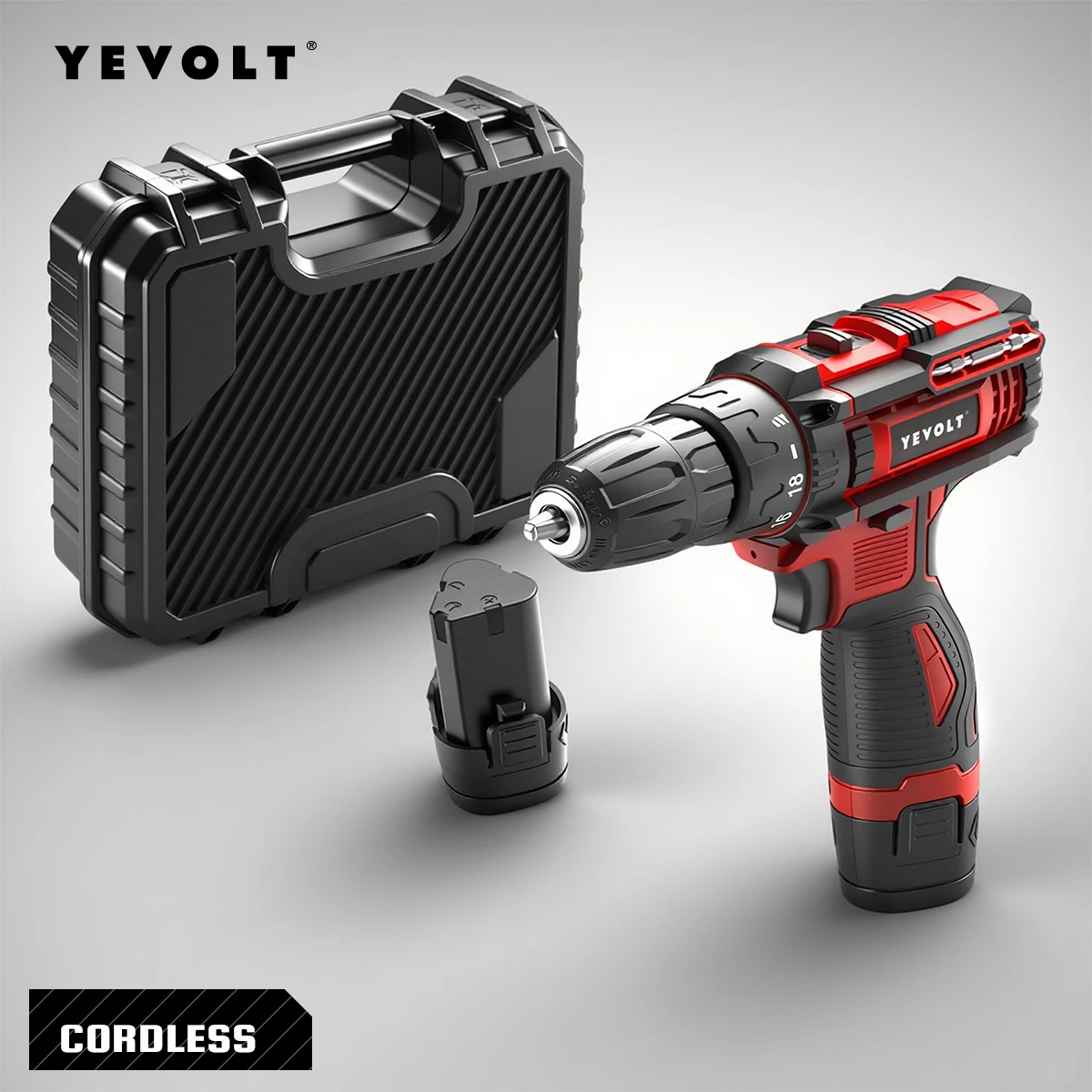 YEVOLT YVGCD12PT Series 12V Electric Drill 3/8" Chuck Compact Cordless Driver Handheld Screwdriver LED Light Power Tools