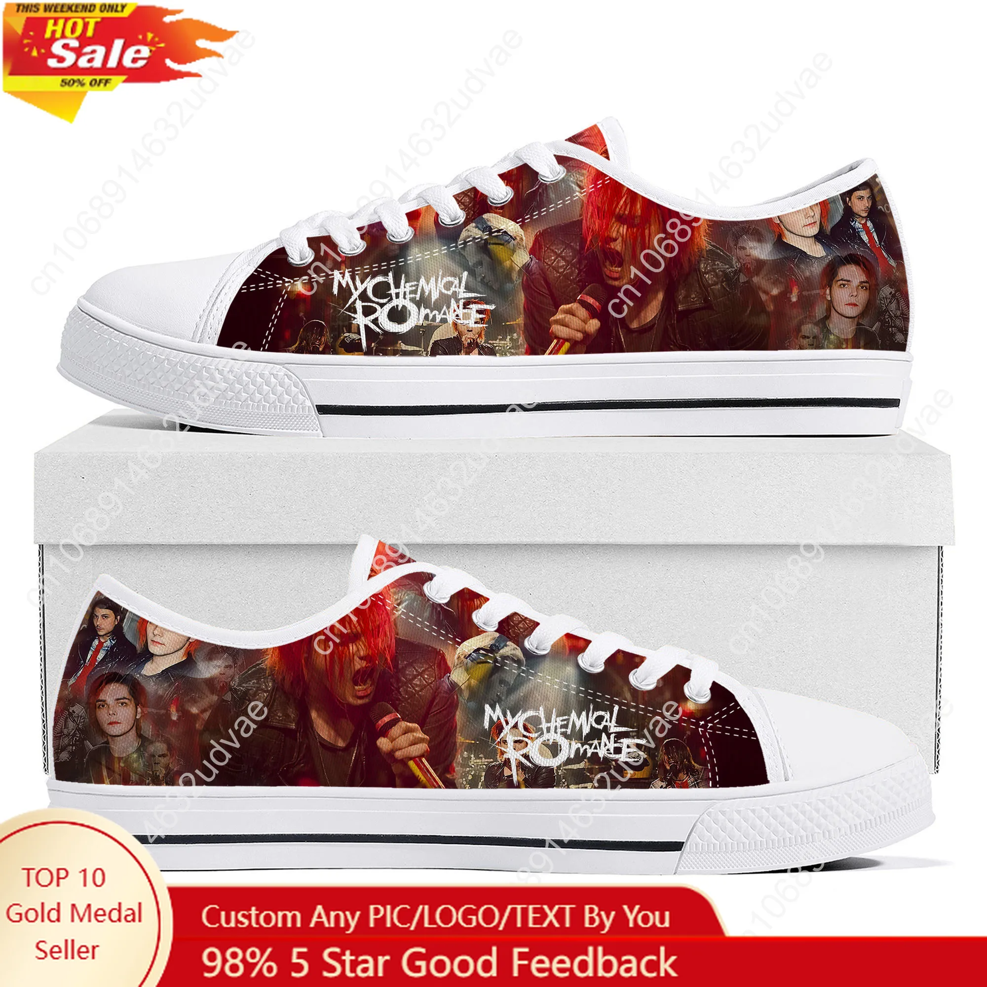 My Chemical Romance Low Top Shoes Man Woman Teenager Canvas Casual Sneaker Sneakers Couple Footwear Custom Shoe White