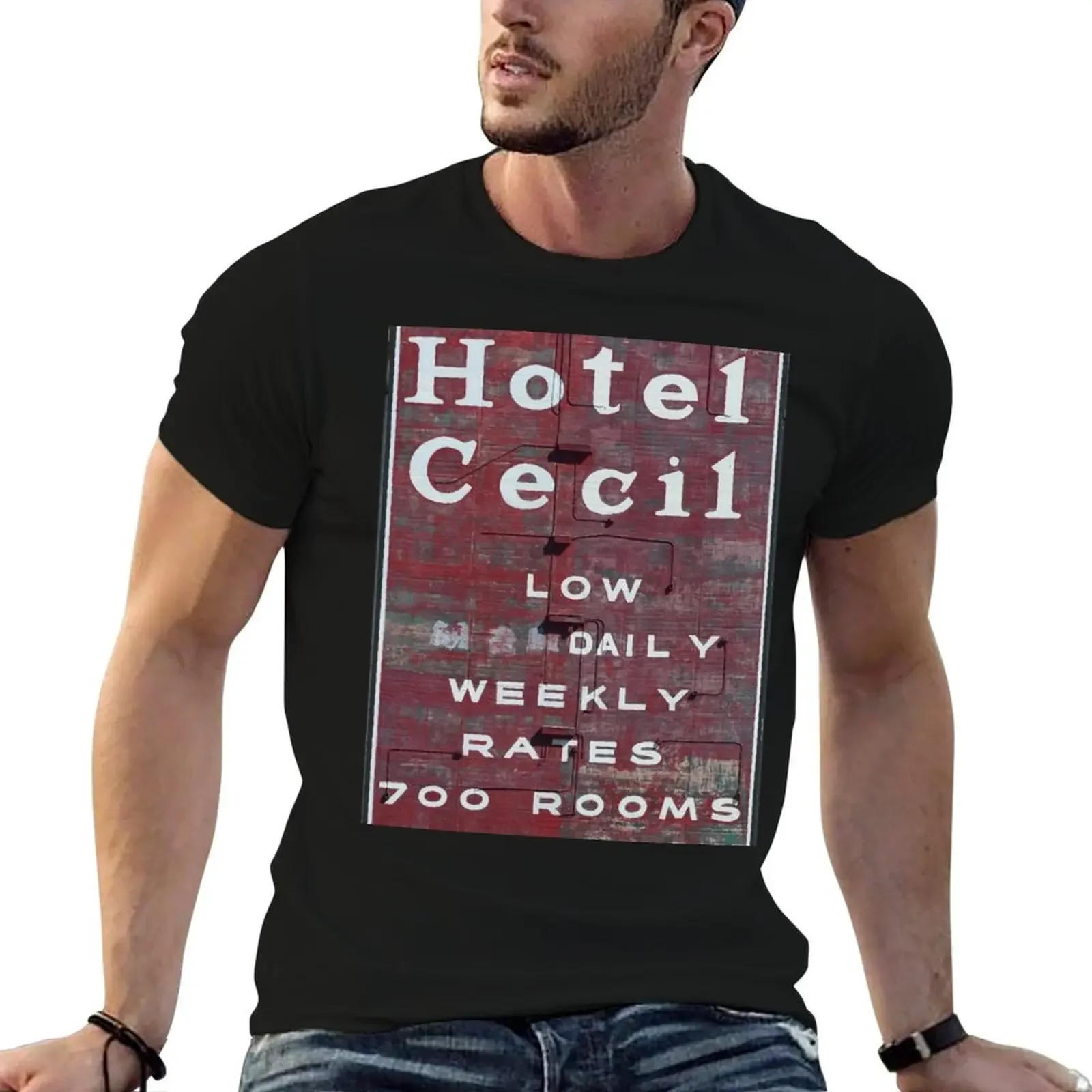 

Hotel Cecil sign T-Shirt oversized oversized graphic tee boys animal print anime stuff men clothing