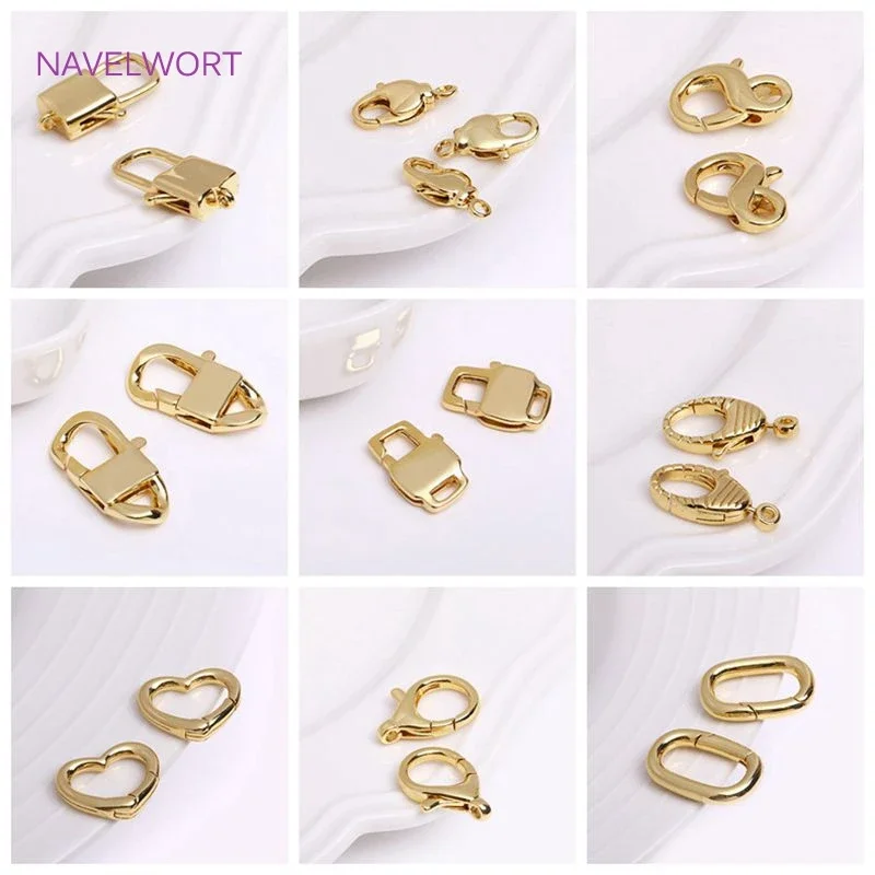 Trendy 18K Gold Plated Brass Heart/Oval Carabiner Spring Clasps Push Clasp For DIY Handmade Jewelry Making Accessories
