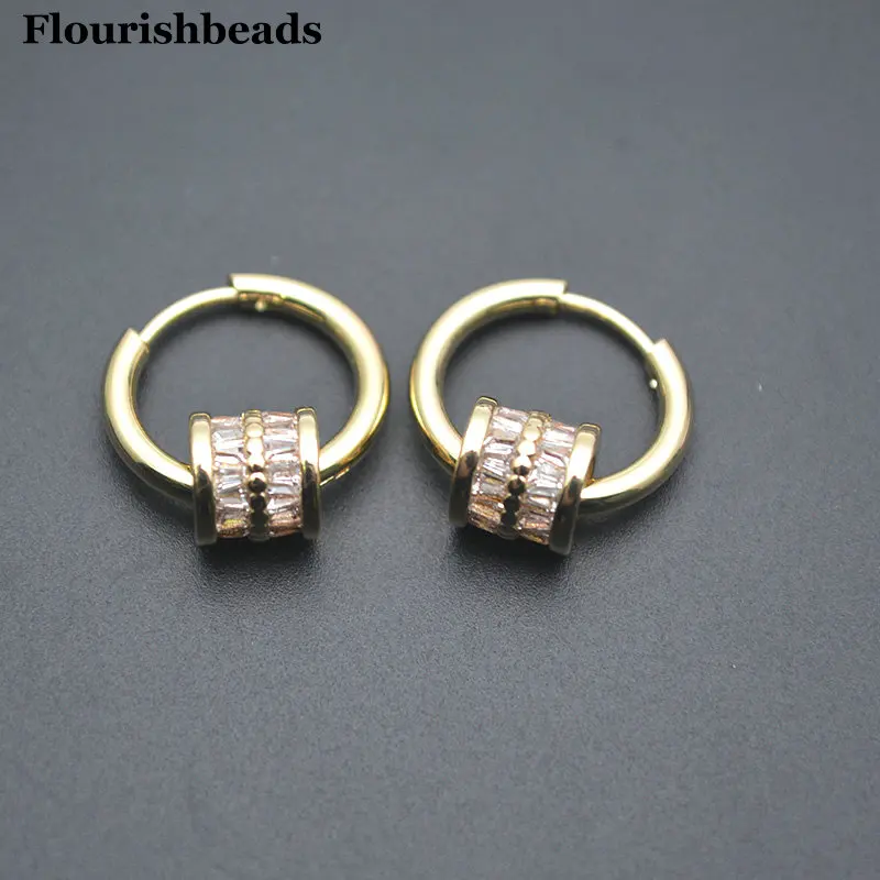

10pairs Wholesale High Quality Gold color CZ Tube Metal Round Circle Hoop Earrings Fashion Woman Party Jewelry