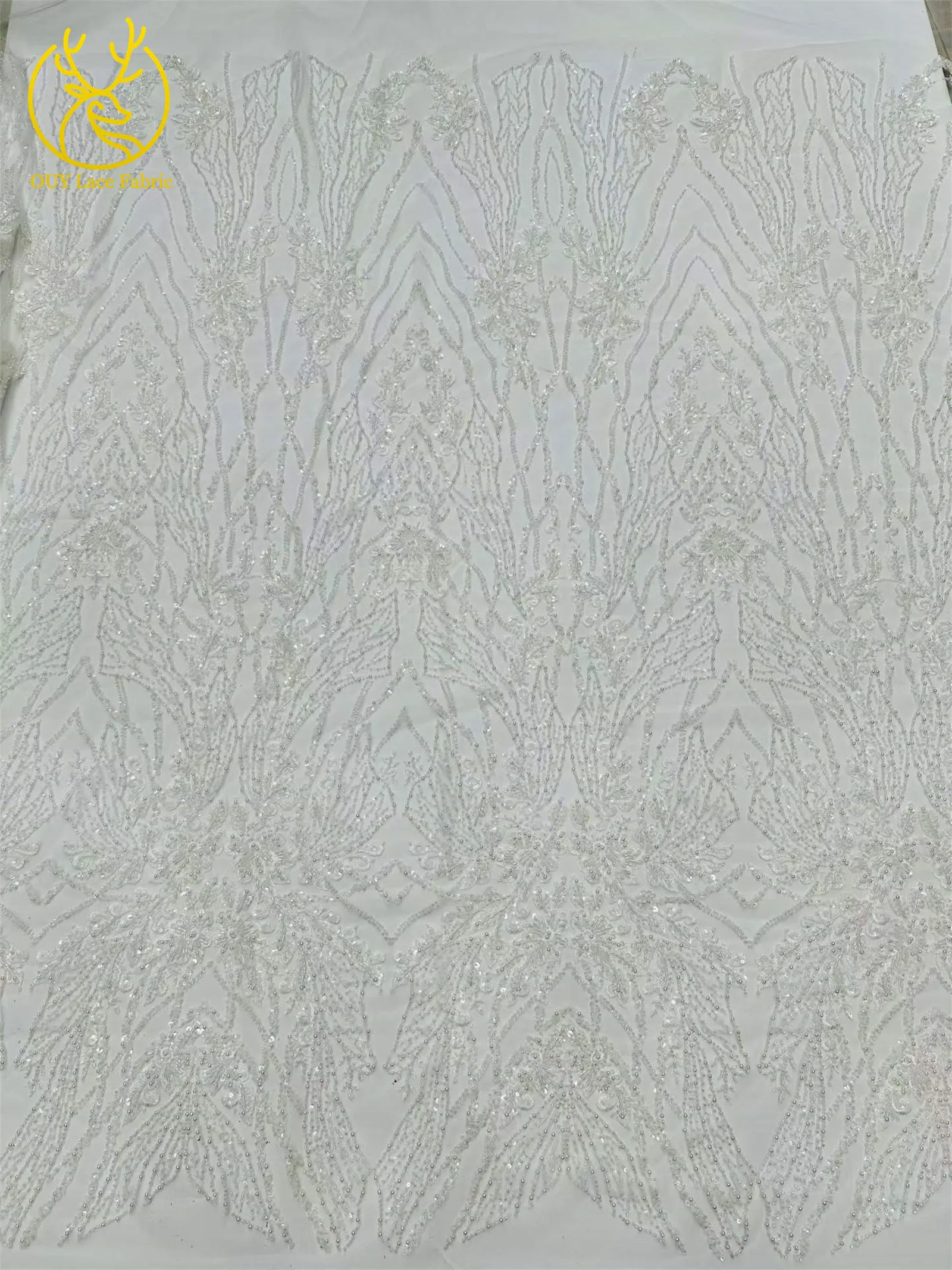 Hochwertiger roter afrikanischer handgefertigter bestickter Perlen-Spitzenstoff 2026 Nigerianische Pailletten-Spitze für Damen Hochzeit Nähen 5 Yards – Detail 9
