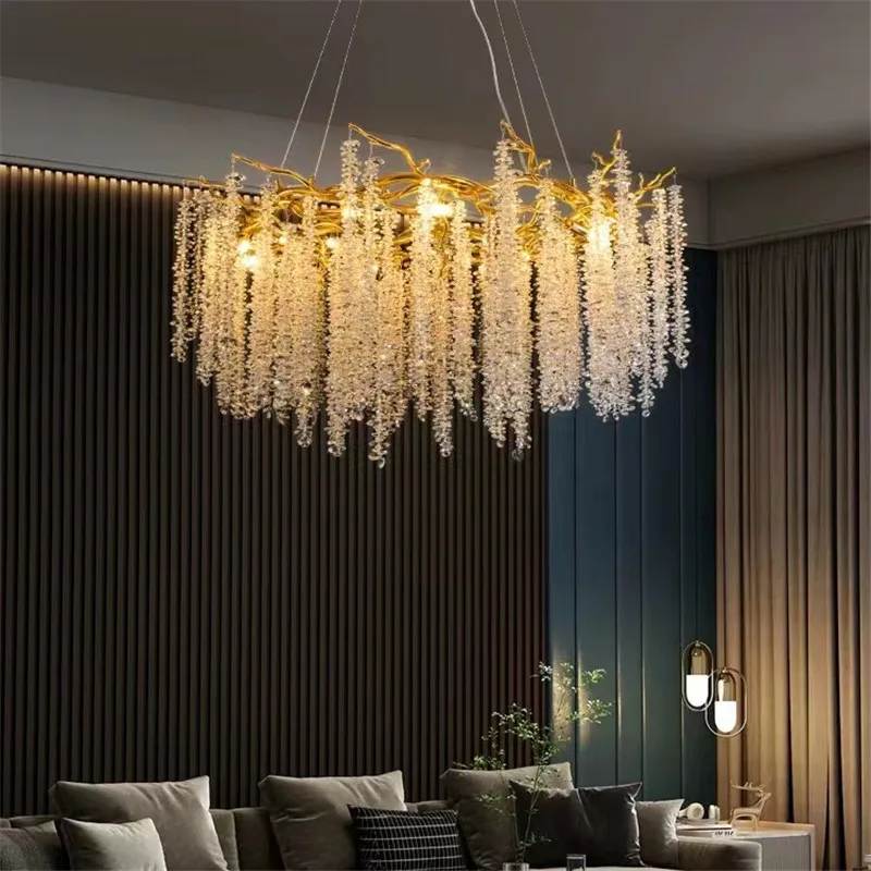

Round Branch Crystal Chandelier For Dining Room Kitchen Living Room Bedroom Gold Modern Luxury Hanging Branches Chandeliers