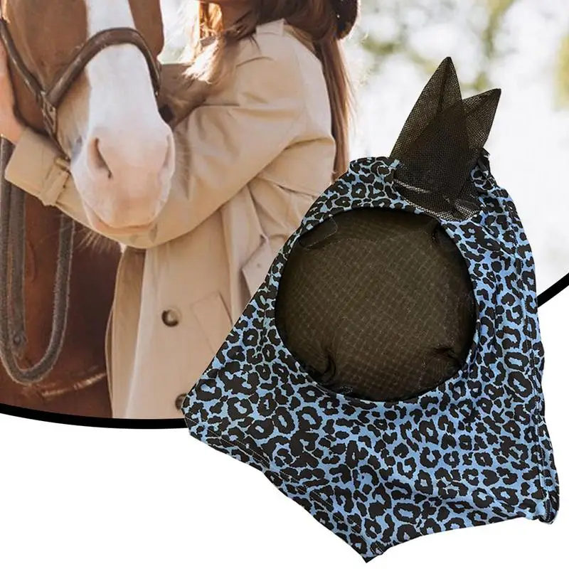 Copertura integrale per mosche per cavallo Modello con stampa leopardata Copertura anti-mosca Protezione per il viso per cavallo Prodotto traspirante per la cura del cavallo