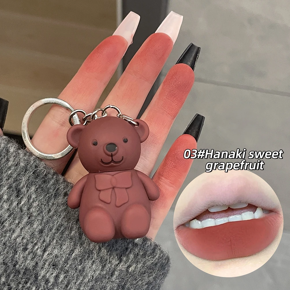 Matte Lip Schlamm Keychain Design Netter Bär Flüssigkeit Lippenstift Samt Sexy Red Lip Gloss Long Lasting Lip Tint Schlamm Kosmetik 6 farben