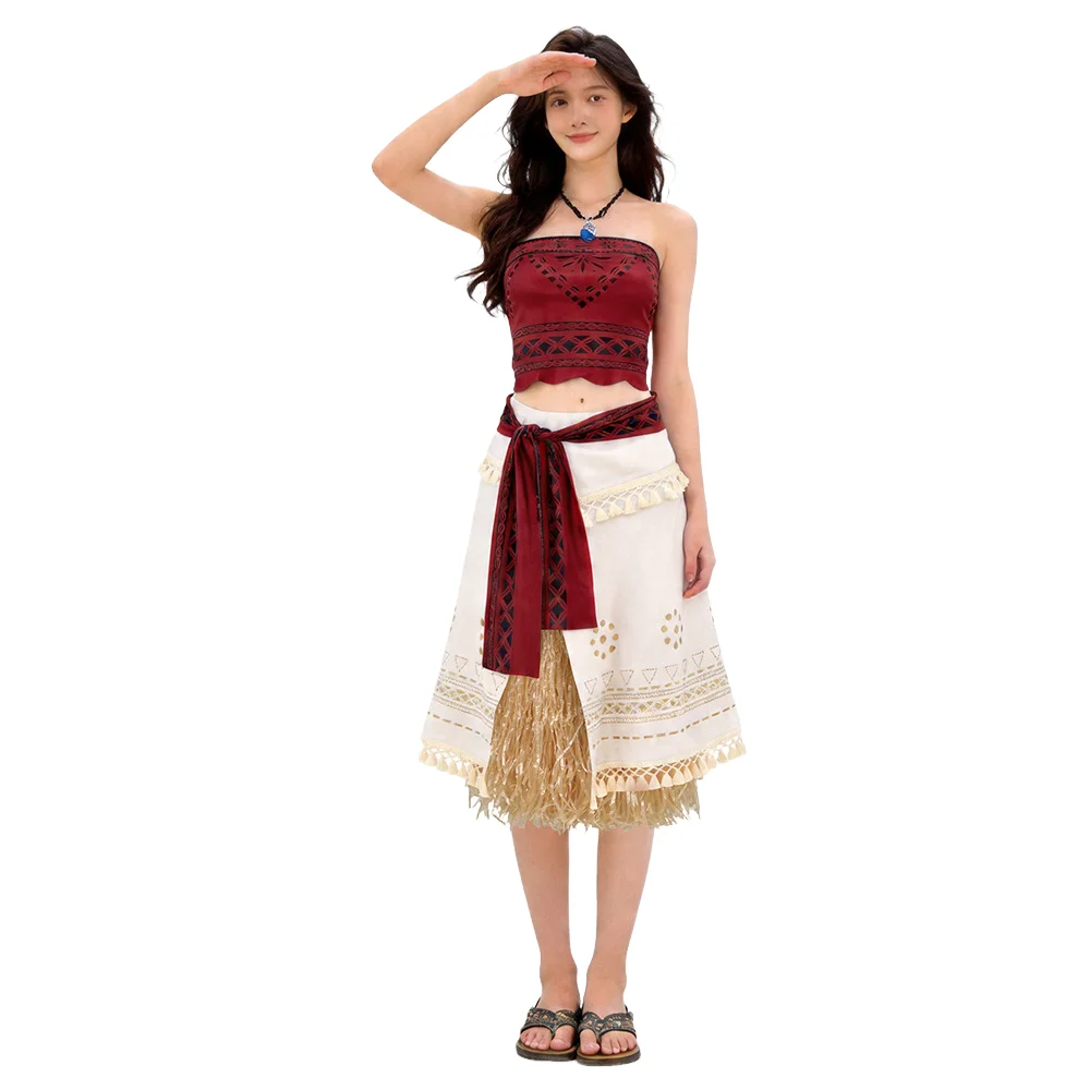 Ocean Princess Costume Women Polynesian Island Princess Strapless Print Crop Top Tassel Skirt Set Halloween Cosplay Outfit
