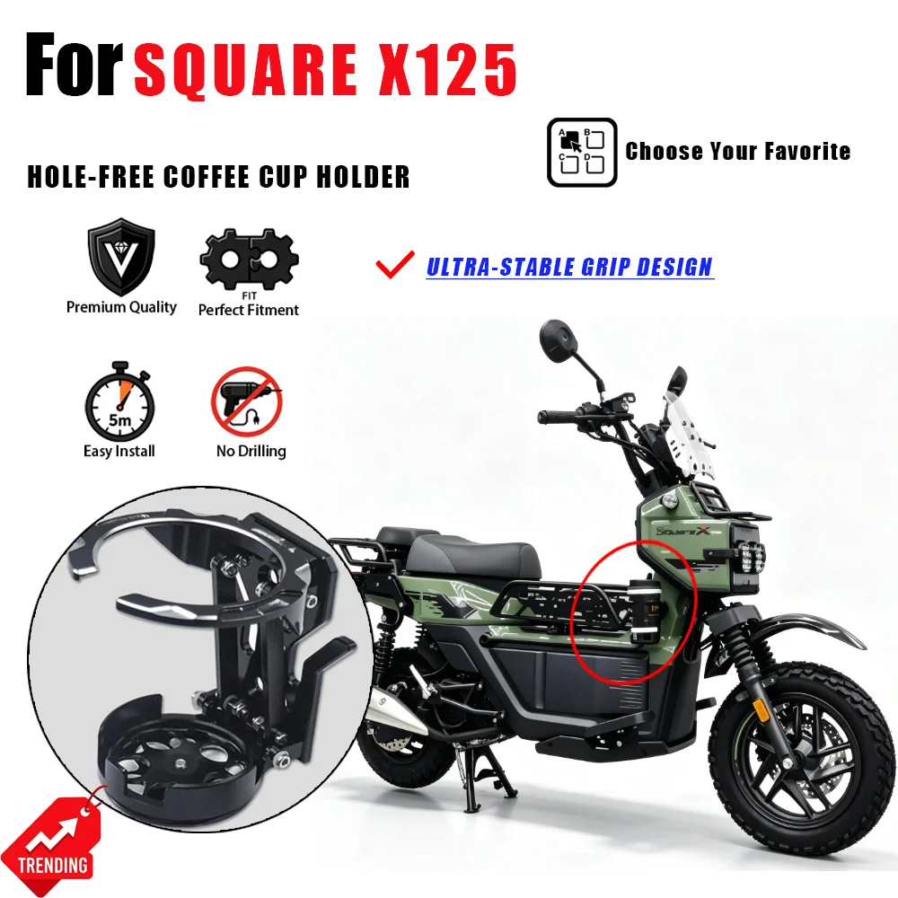 For Square X125 Motorcycle Cup Holder Hole-Free Mount Coffee Bracket Water Bottle Stand Accesorios Moto Porta Vasos Soporte