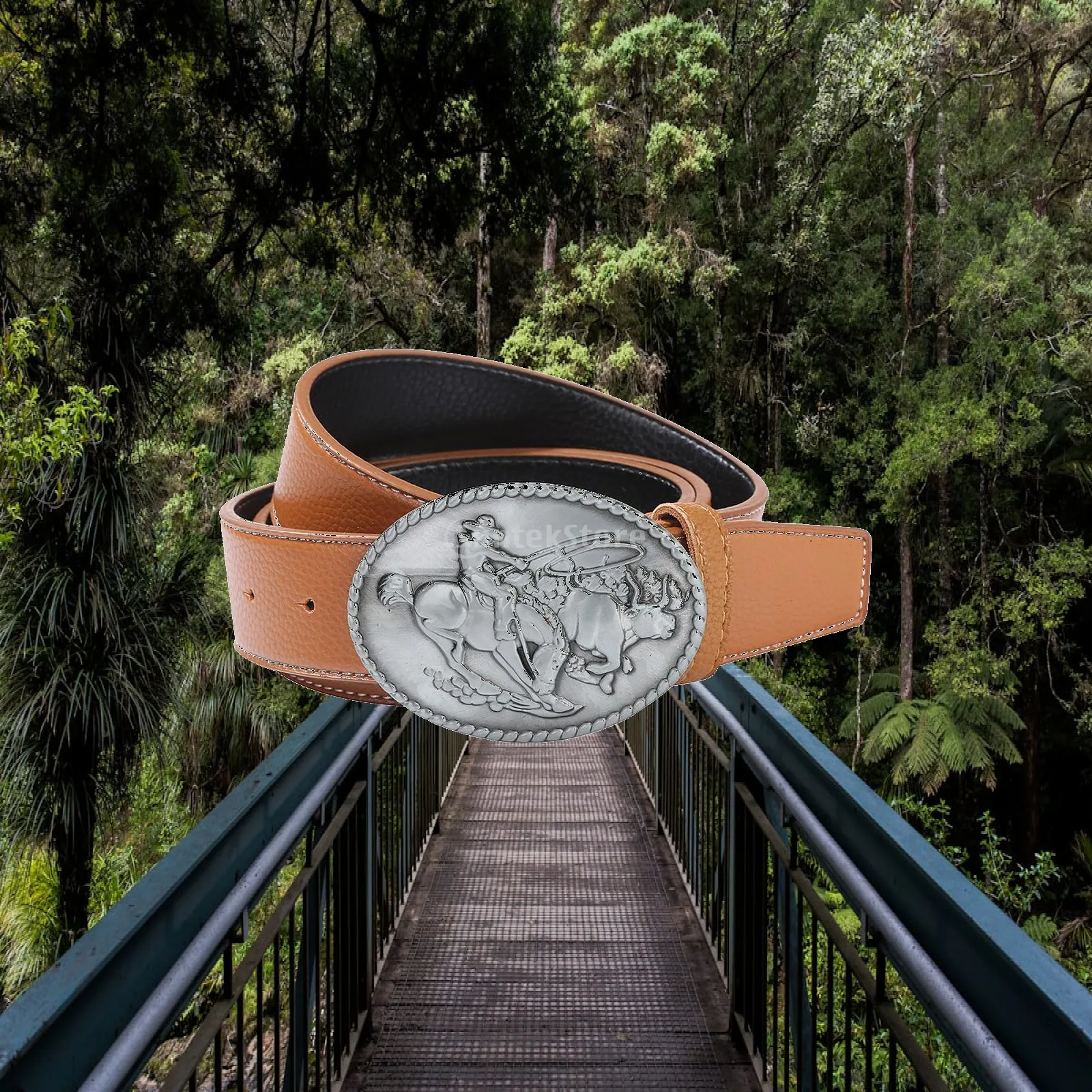 Leather Belt Replacement Cowboy Belt with Engraved Buckle Men’s Adjustable Waist Strap for Jeans