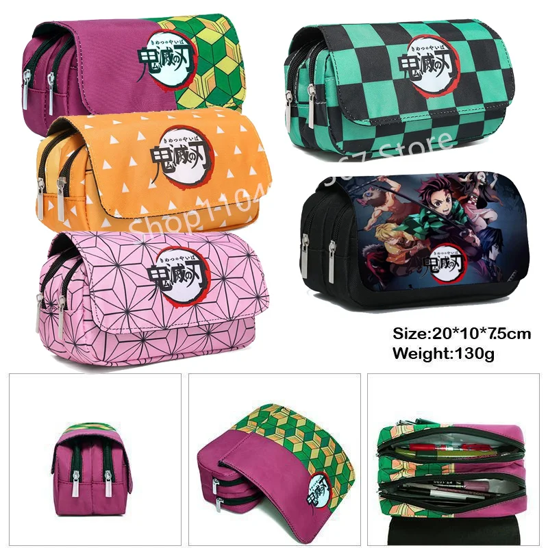 Demon Slayer Anime Pencil Case Cartoon Pen Bag Kamado Durable Stationery Kimetsu No Yaiba Multi Layer Storage Bag for Students