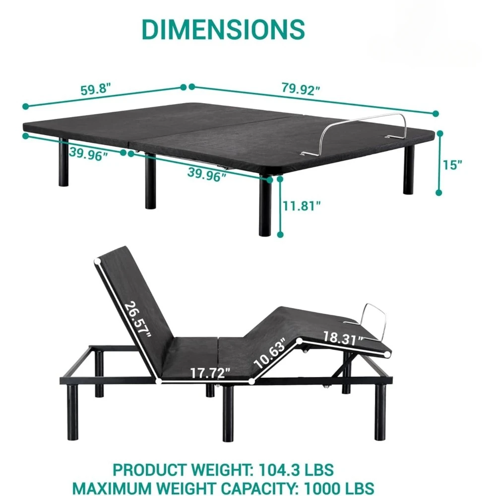 Queen Adjustable Bed Frame，Head & Foot Incline，7 Adjustable Positions，Wireless Remote，Electric Bed Base，Folding Bed Frame