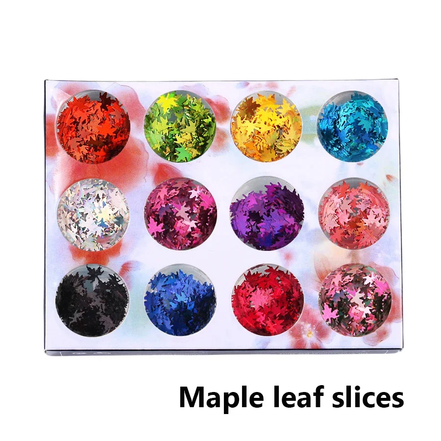 Nail Art iriserende pailletten set, kleurrijke harten esdoornbladvormen voor doe-het-zelf nagelontwerp manicure decoraties