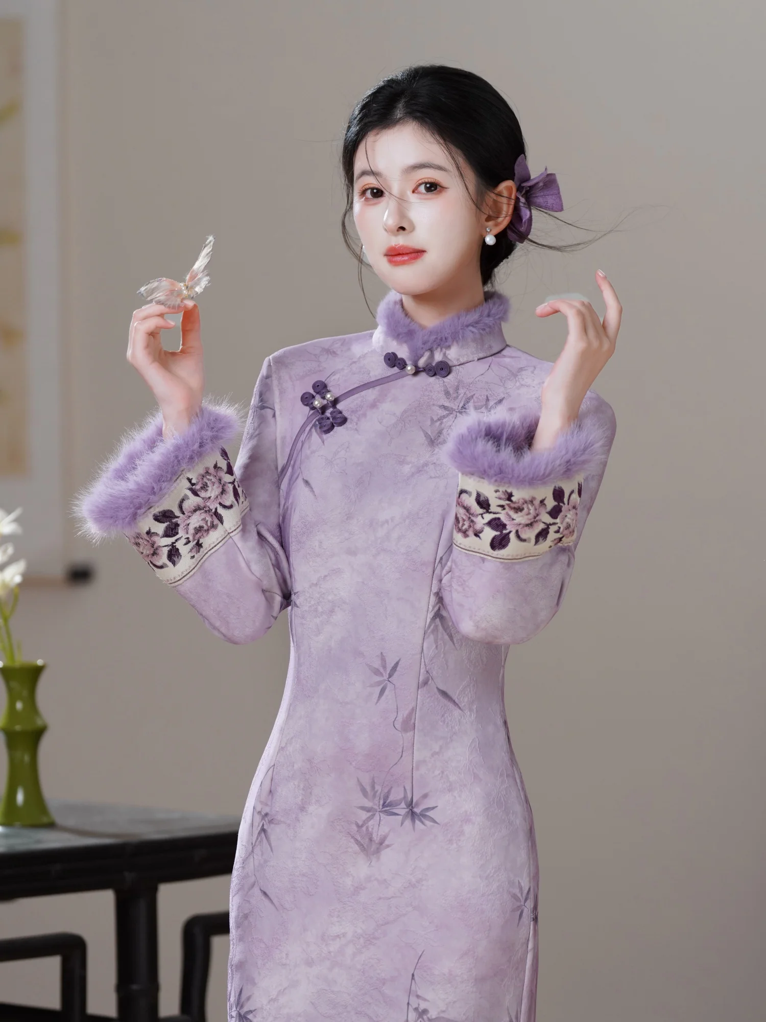 

Winter Thiened Purple New Chinese Sle National Trend Dr 2025 New Retro Daily High-end Elegance Long Qipao
